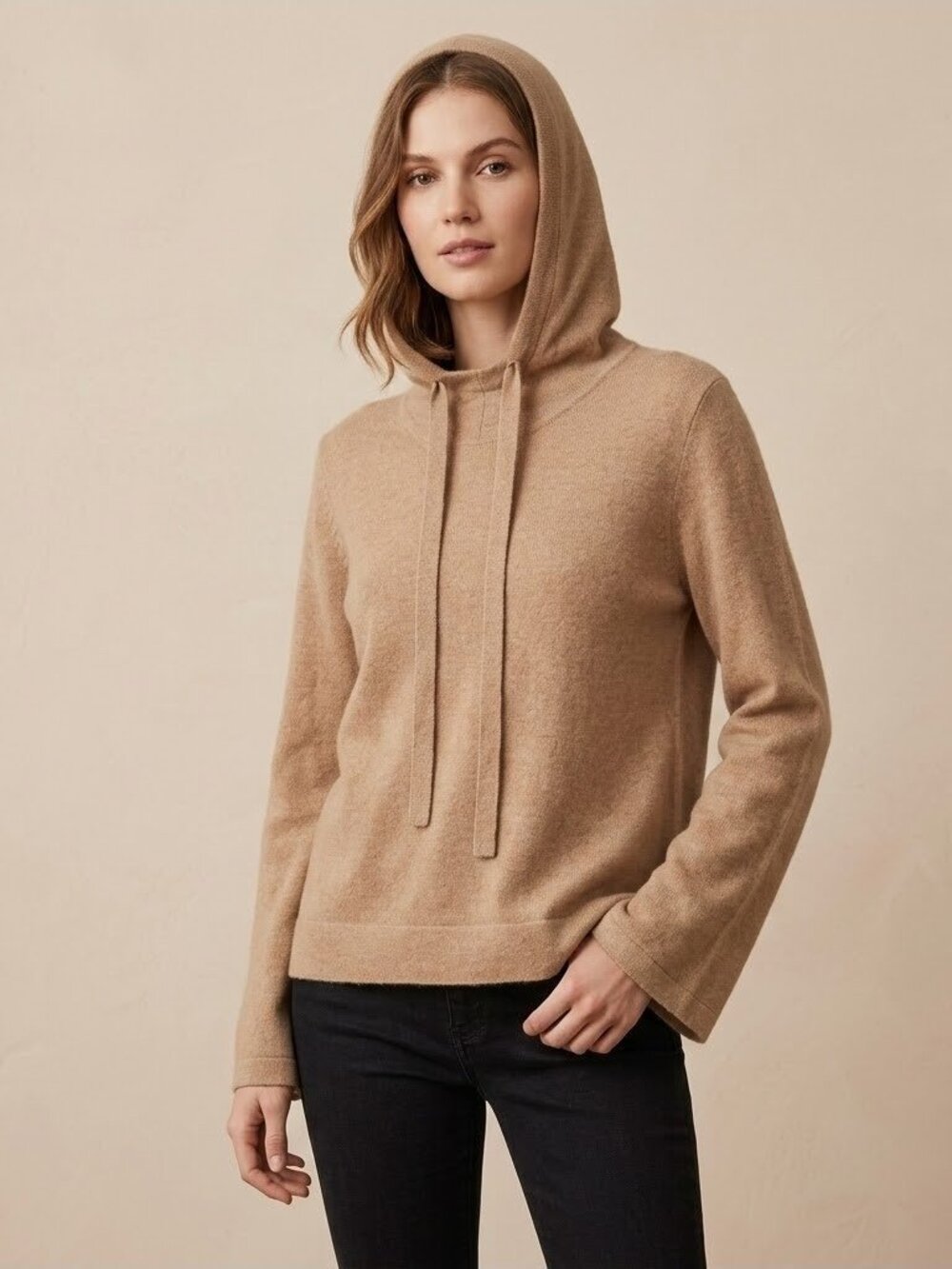 NWT Raffi Cashmere Hooded Sweater in Camel Hoodie Pullover S